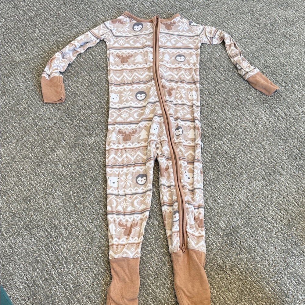 Little Sleepies 2T Beige Animal Print One-Piece Footed Pajamas